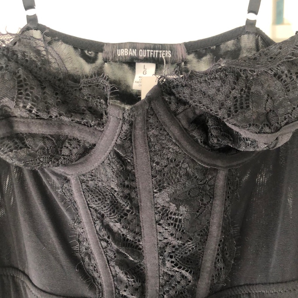 Urban Outfitters Black sheer mesh corset style lace detail mini dress NWT L